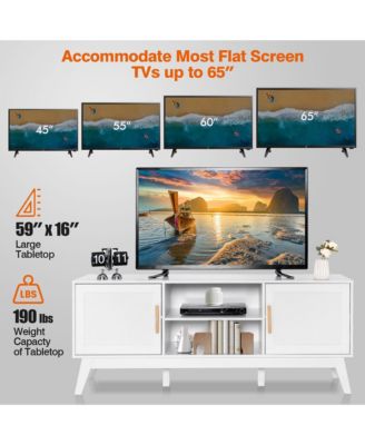 TV Stand Entertainment Media Console w/ 2 Rattan Cabinets & Open Shelves