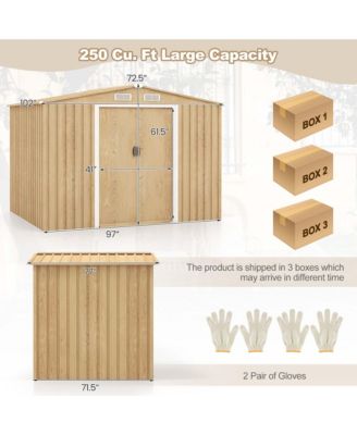 8 × 6 FT Outdoor Storage Shed Galvanized Steel Shed with Base Floor Wood Grain