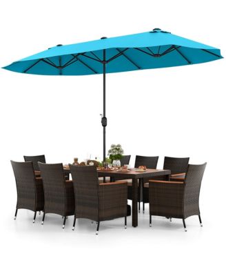 11 PCS Patio Wicker Dining Set with Double-Sided Outdoor Umbrella 8 Stackable Chairs