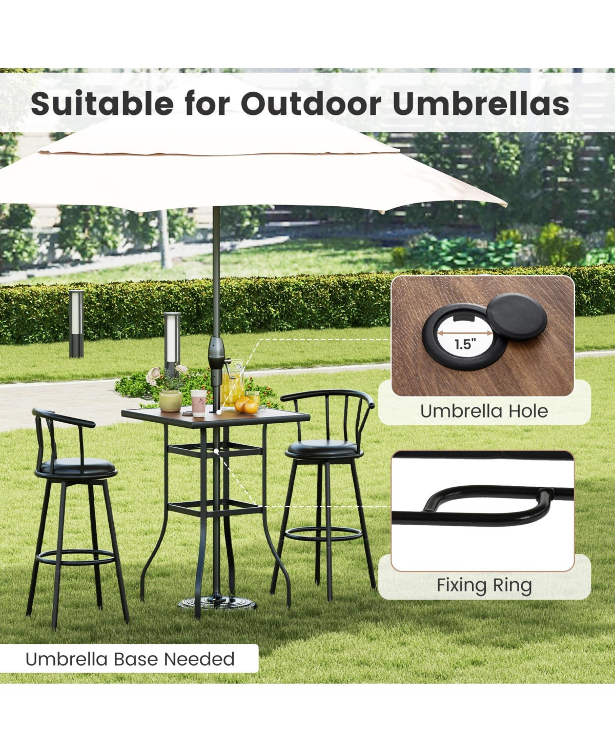 Slickblue 27.5 Inches Patio Bar Table for Garden Backyard Poolside - Natural