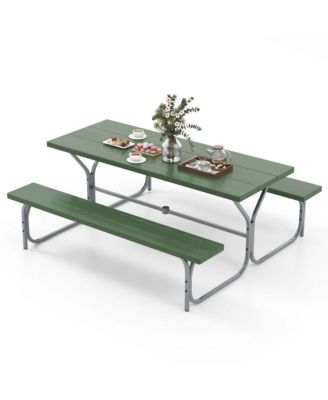 6 FT Picnic Table Bench Set Outdoor Dining 2 Benches with Metal Frame