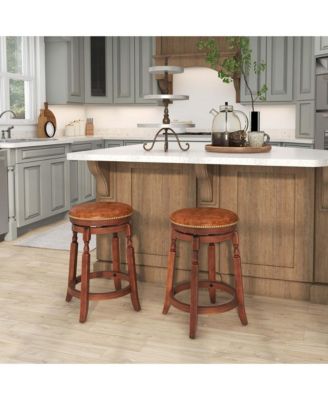 24" Swivel Bar Stool Set of 2 with Upholstered Seat & Rubber Wood Frame Round