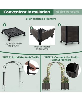6.6 FT Tall Metal Garden Arbor with 2 Raised Garden Planters Arch Trellis Outdoor