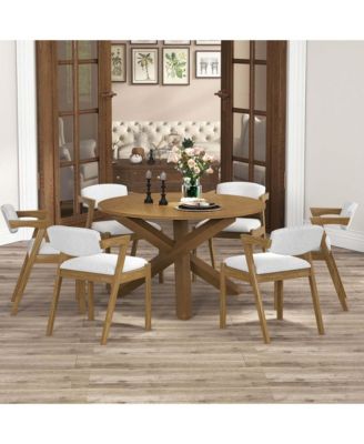 47" Round Dining Table with Solid Acacia Wood Legs for 4-6 Person for Kitchen
