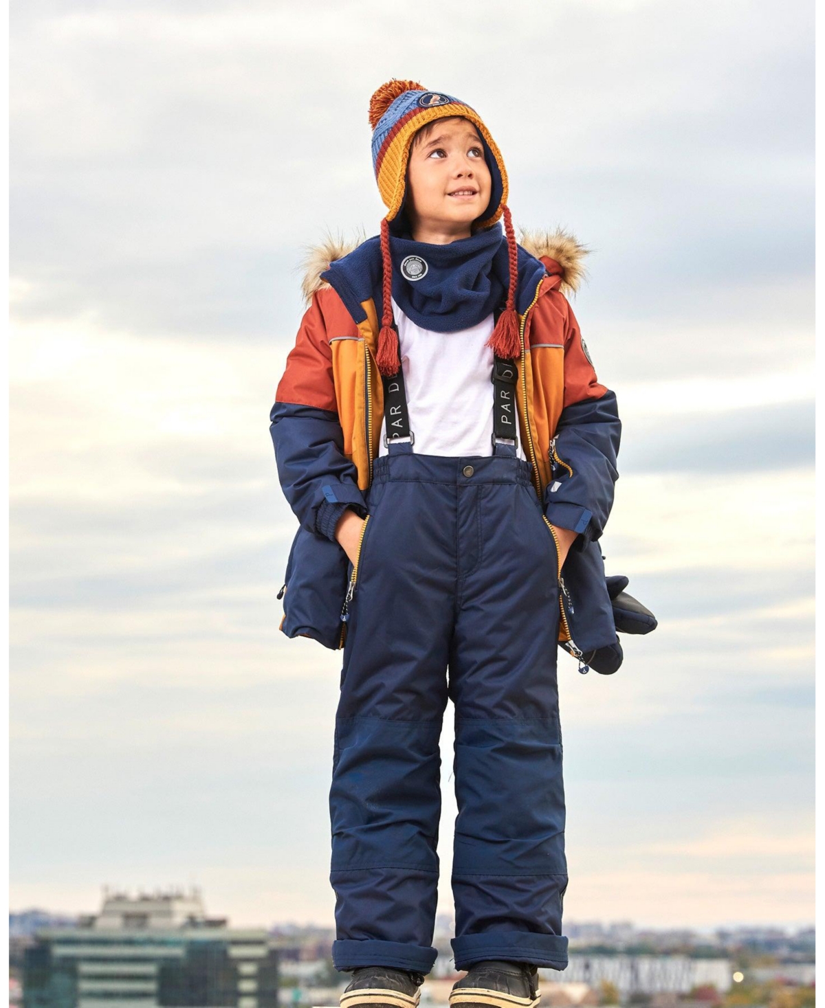 Deux par Deux Big Boys Two Piece Snowsuit Brown And Navy - Colorblock burnt orange, brown