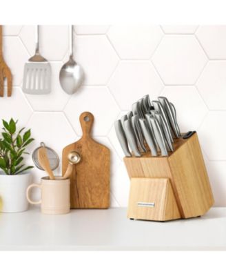 18 Piece Stainless Steel Knife Set with Block and Sharpener