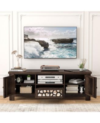 55'' Retro TV Stand Media Entertainment Center w/ Mirror Doors & Drawer Brown