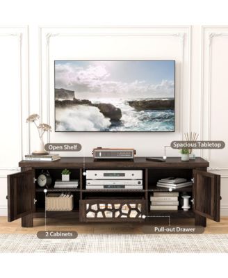 55'' Retro TV Stand Media Entertainment Center w/ Mirror Doors & Drawer Brown