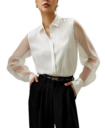 Women's Ethereal Crisp Sheer Sleeves Silk Shirt