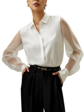 LILYSILK Women's Ethereal Crisp Sheer Sleeves Silk Shirt - Macy's