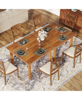 Wood Dining Table Farmhouse Kitchen Table for Dining Room Living Room, 2-4 Person Dining Room Table Square Dinner Tables with Wooden Legs Oak Top for Small Space, Rustic Brown(Only Table