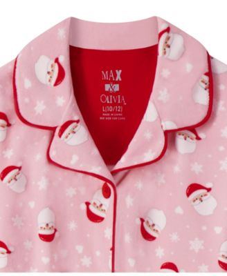 Max and Olivia Girls Velour Coat Pajama with Scrunchie 3 pc Set