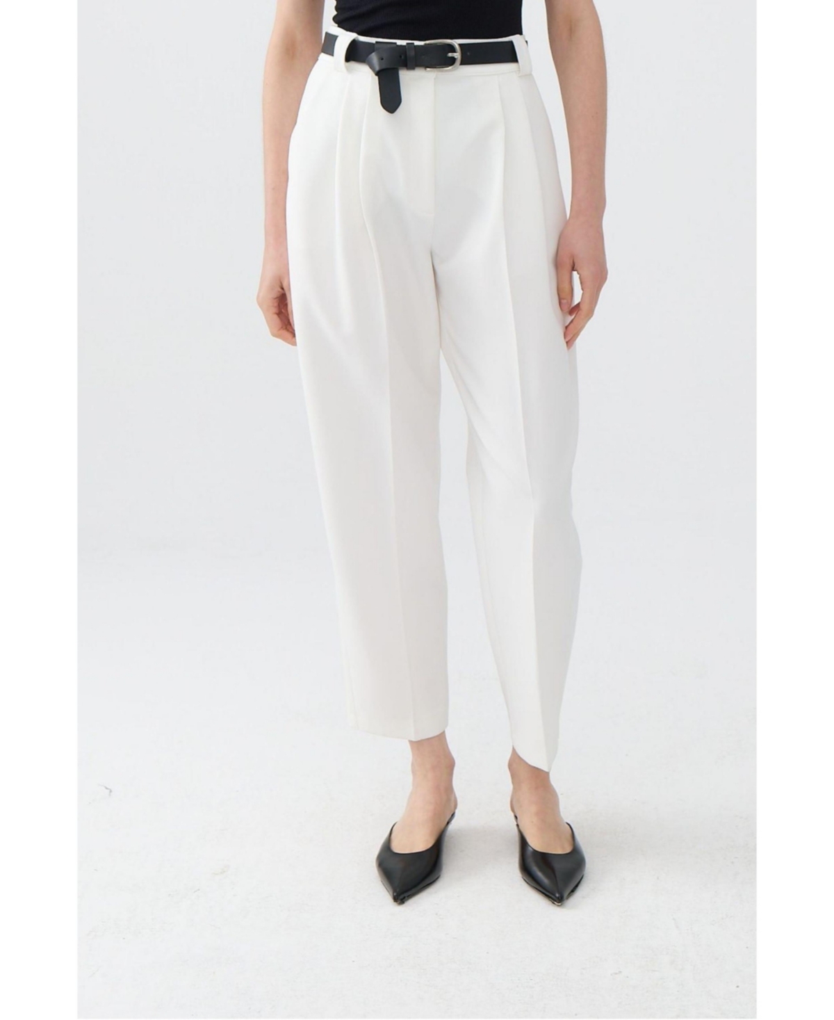 Women's High Waist Pleated Pants - White