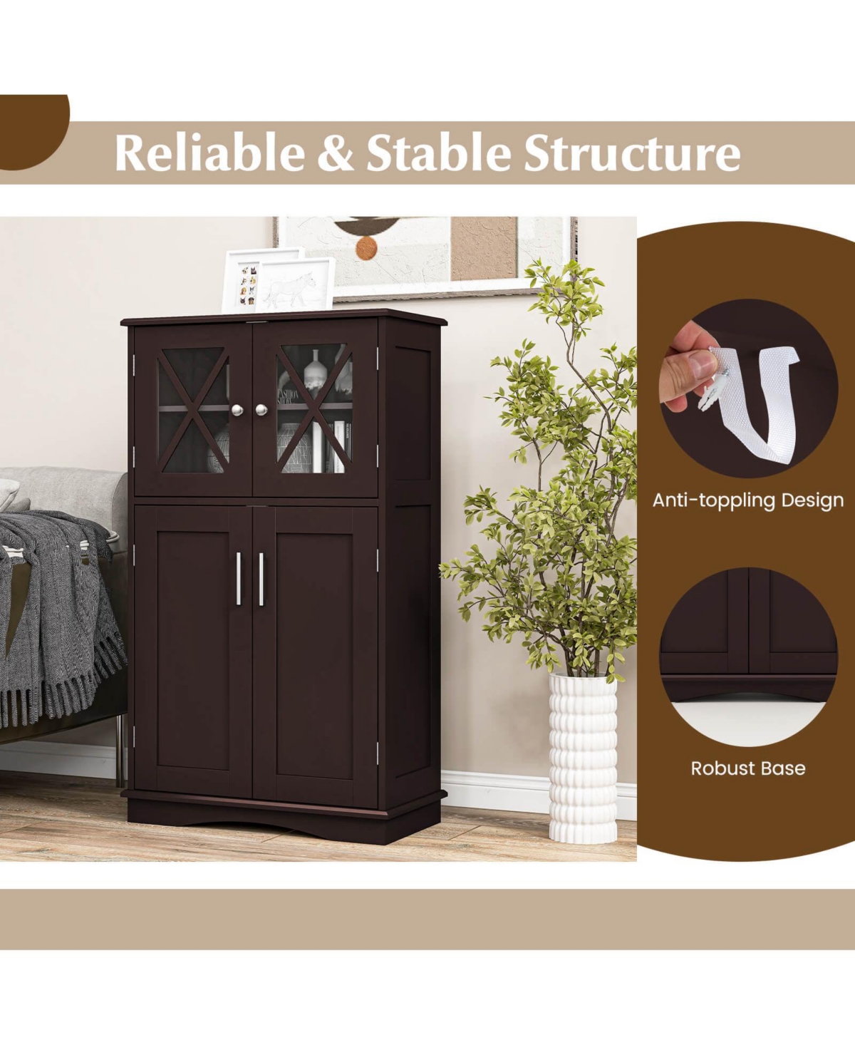 Costway Bathroom Storage Cabinet Linen Storage Cabinet with Doors and Adjustable Shelves