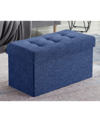 Collapsible Tufted Linen Bench Storage Ottoman