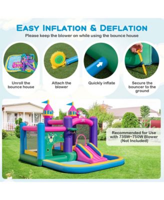 6-in-1 Kids Inflatable Bounce House with Slide Jumping Area Ball Pit Pools Castle without Blower