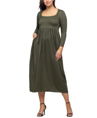 Women's Long Sleeve Empire Waist Pocket Maxi Dress
