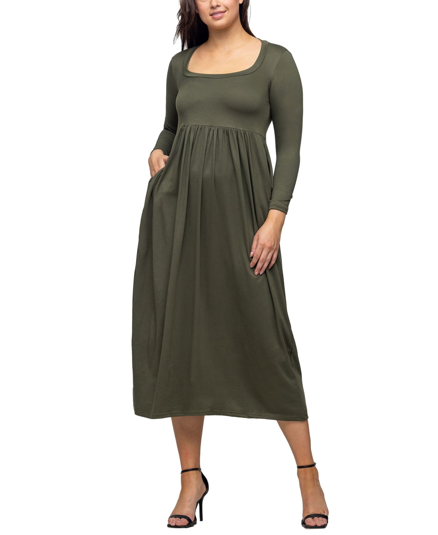 Женское платье 24seven Comfort Apparel Long Sleeve Empire Waist Pocket Maxi, цвет: Оливковый — фото 3