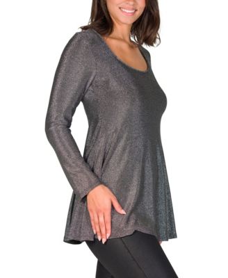 Women's Scoop Neck Long Sleeve Shimmery Fabric Tunic Top