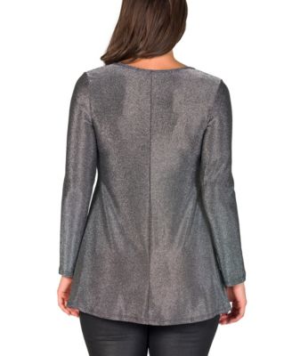 Women's Scoop Neck Long Sleeve Shimmery Fabric Tunic Top