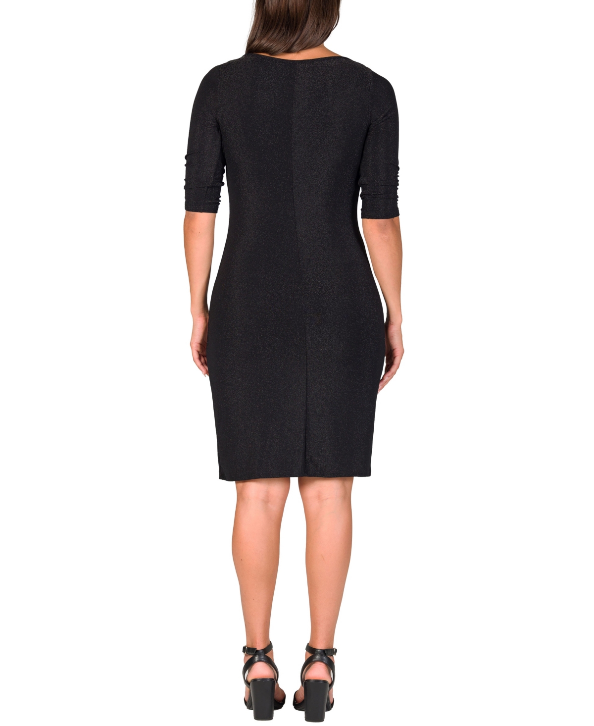 24seven Comfort Apparel Petites Elbow Length Sleeve Shimmer Bodycon Mini Party Dress In Black