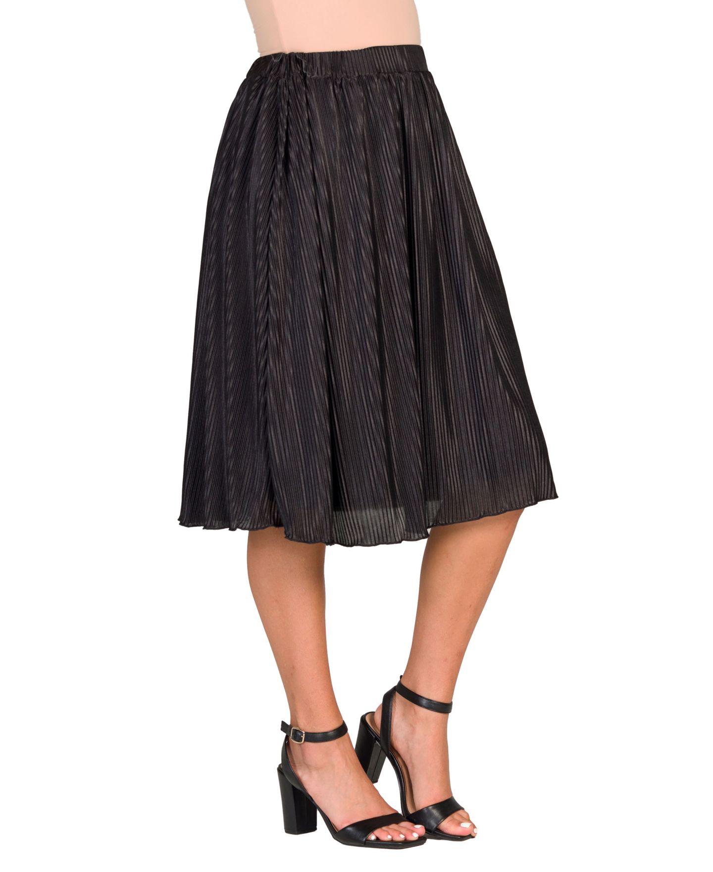 Женская юбка 24seven Comfort Apparel Elegant Pleated Elastic Waist Party Midi, цвет: Чёрный — фото 2