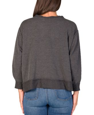 Women's Relaxed Fit Ribbed Knit V Neck Sweatshirt Top