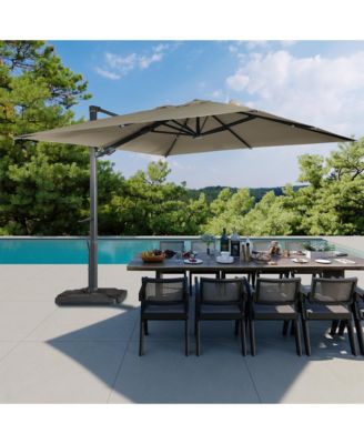 10 ft. 360 B0; Rotation Square Cantilever Patio Umbrella with Base and LED Light