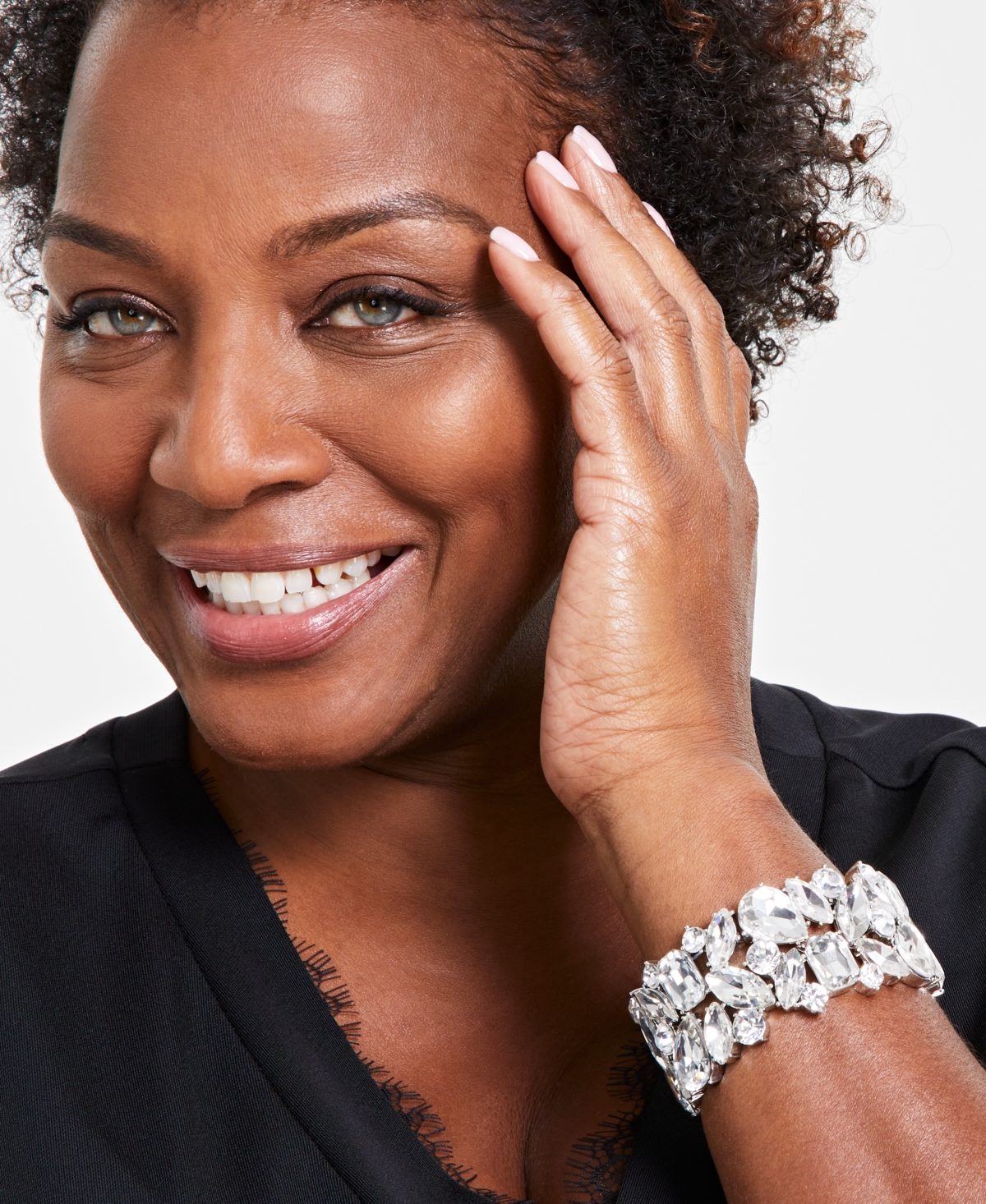 I.n.c. International ConceptsTone Mixed Cut Crystal Stretch Bracelet, Created for Macy's - Silver