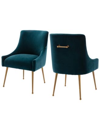 Velvet Dining Chair with Pulling Handle and Adjustable Foot Nails(Set of 2)