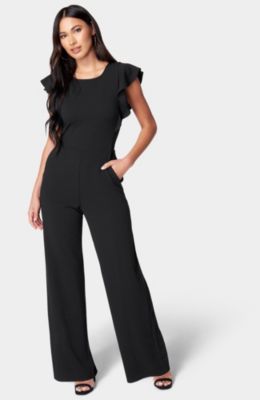 Women's Scuba Crepe Jumpsuit With Ruffle Sleeve