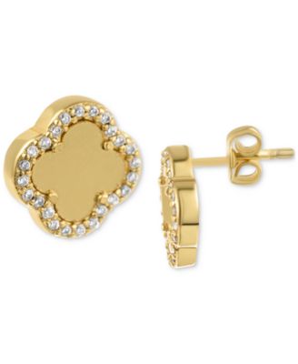 Gold Crystal Halo Matte Center Clover Earrings