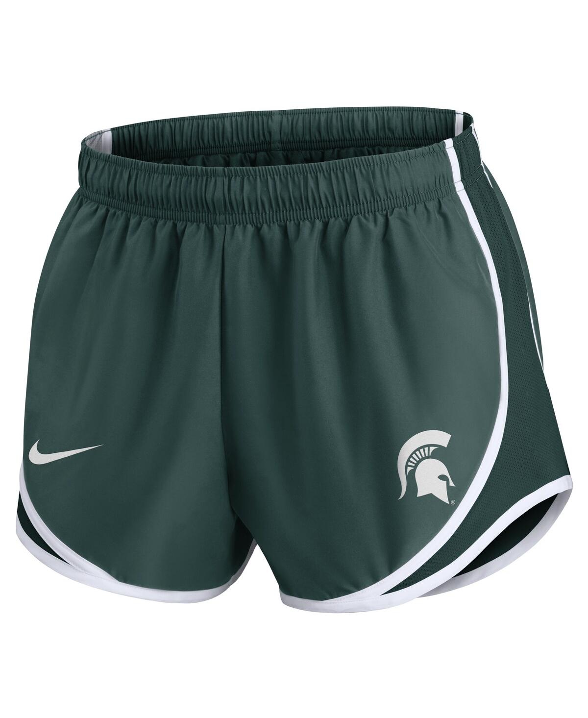 Nike Women's Green Michigan State Spartans Primetime Tempo Performance Shorts In Green,white