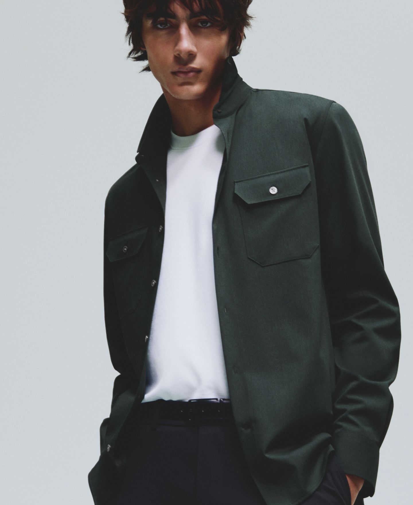 Мужская рубашка Mango Pockets Detail Stretch Fabric Overshirt, цвет: Хаки — фото 4