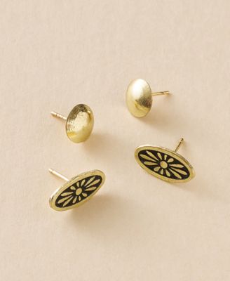 Nisha Ball and Oval Stud Earrings, Set of 2