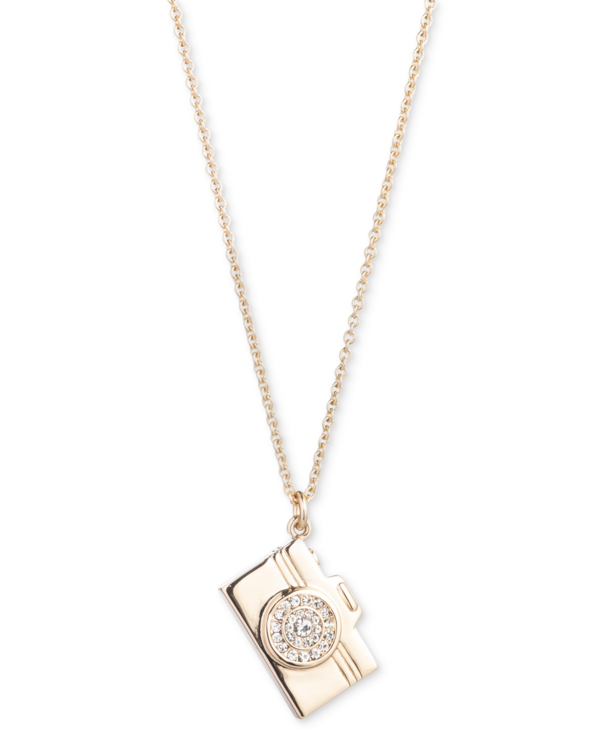 Gold-plated Pave Camera Pendant Necklace, 16" + 3" extender - Crystal Wh