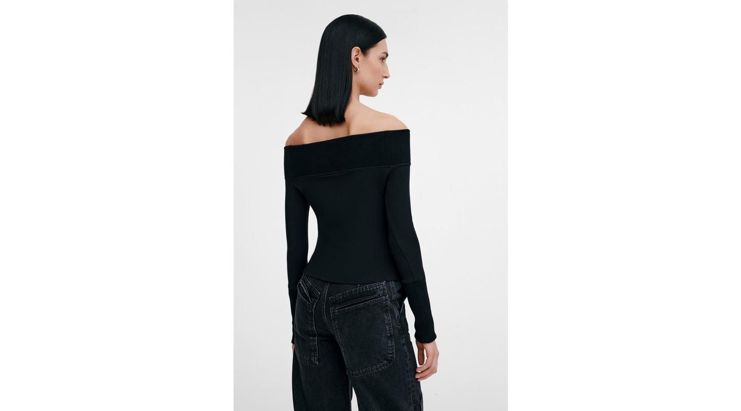 Женский топ Marcella Tilly Fitted Boat-Neck Ribbed-Detail Long-Sleeve, цвет: Чёрный — фото 3