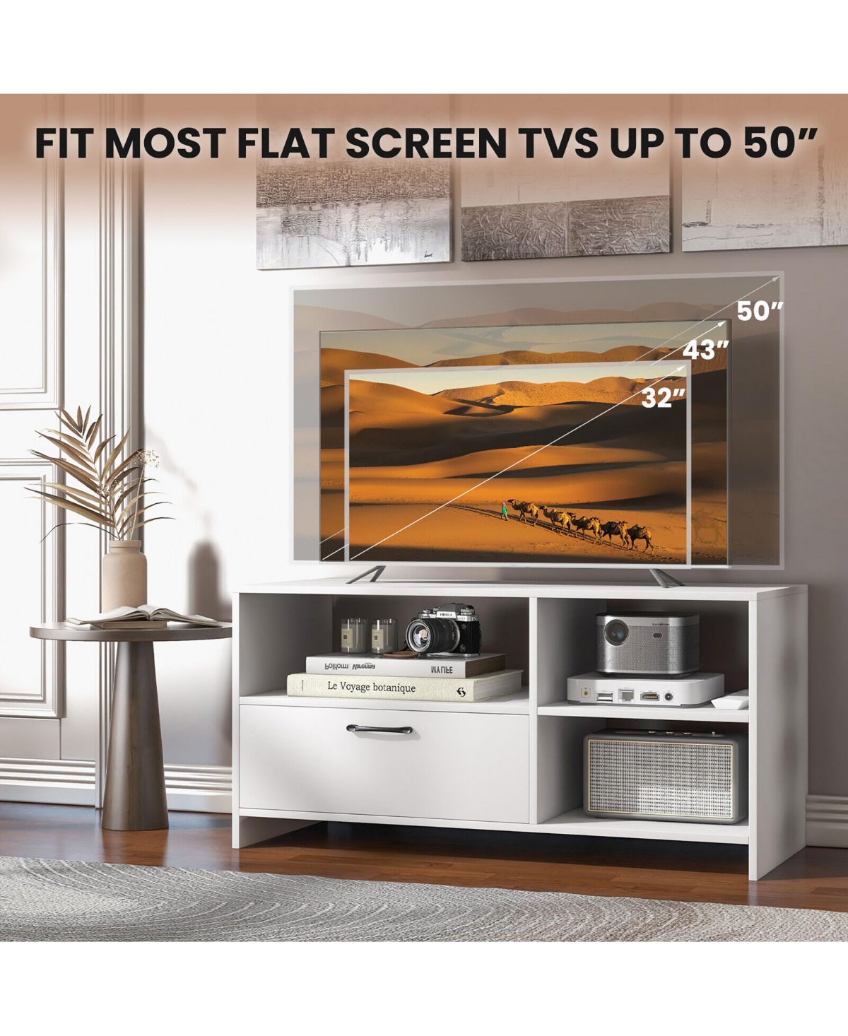 Gymax Tv Stand Modern Media Console Table w/ Drawer & 3 Compartments for TVs up to 50''