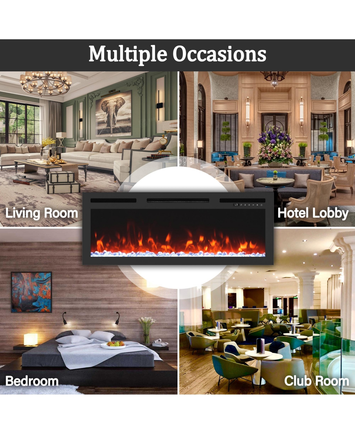 Boyel Living 29.3 in. Wall Mounted Recessed Electric Fireplace with Multi-Color Flame - Black