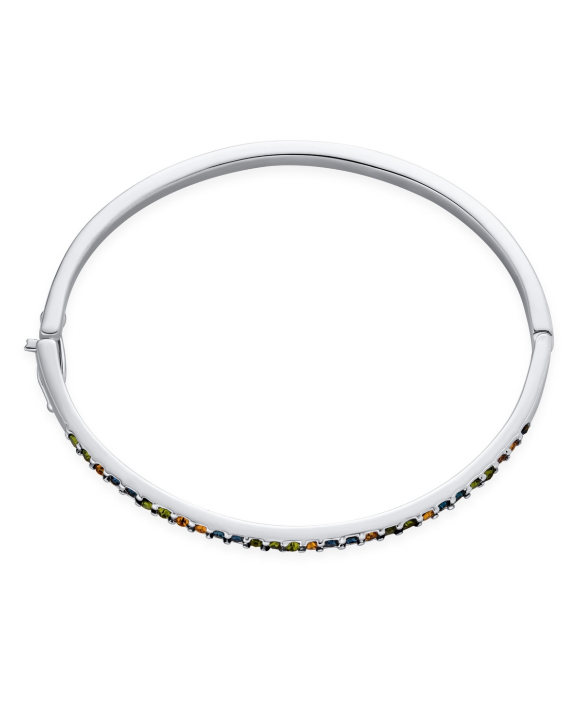 Bling Jewelry Thin Dainty Cubic Zirconia Cz Orange Blue Green 1/2 Eternity Tennis Stackable Multi Color Bangle Bracelet For Women Inch - Multi-c