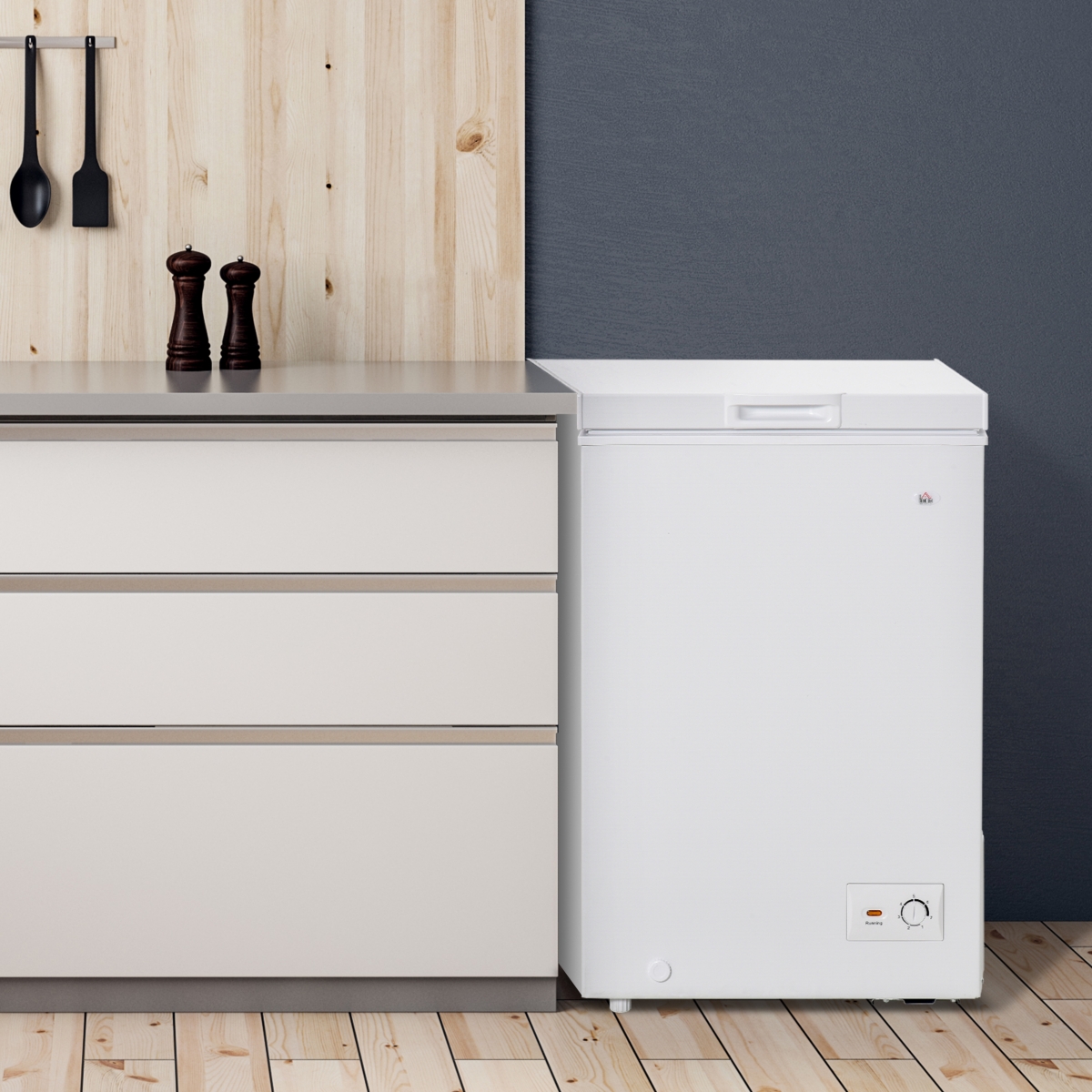 Homcom 3.5 Cu Ft Mini Chest Freezer with Basket and 7 Temperature Settings