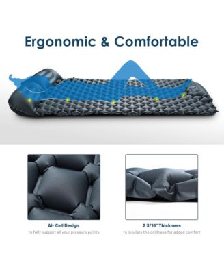 Double Sleeping Pad 2 Person Inflatable Camping Mat w/ Pillow Foot Pump Outdoor
