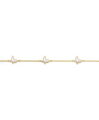 Kids 14k Gold Plated Mother of Pearl Triple Charm Butterfly Bracelet