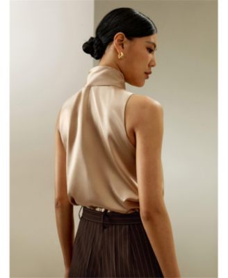 Women's Sleeveless Tie-Neck Silk Blouse