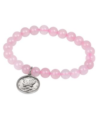 16540 Rose Quartz Bracelet with Mercury Dime Coin