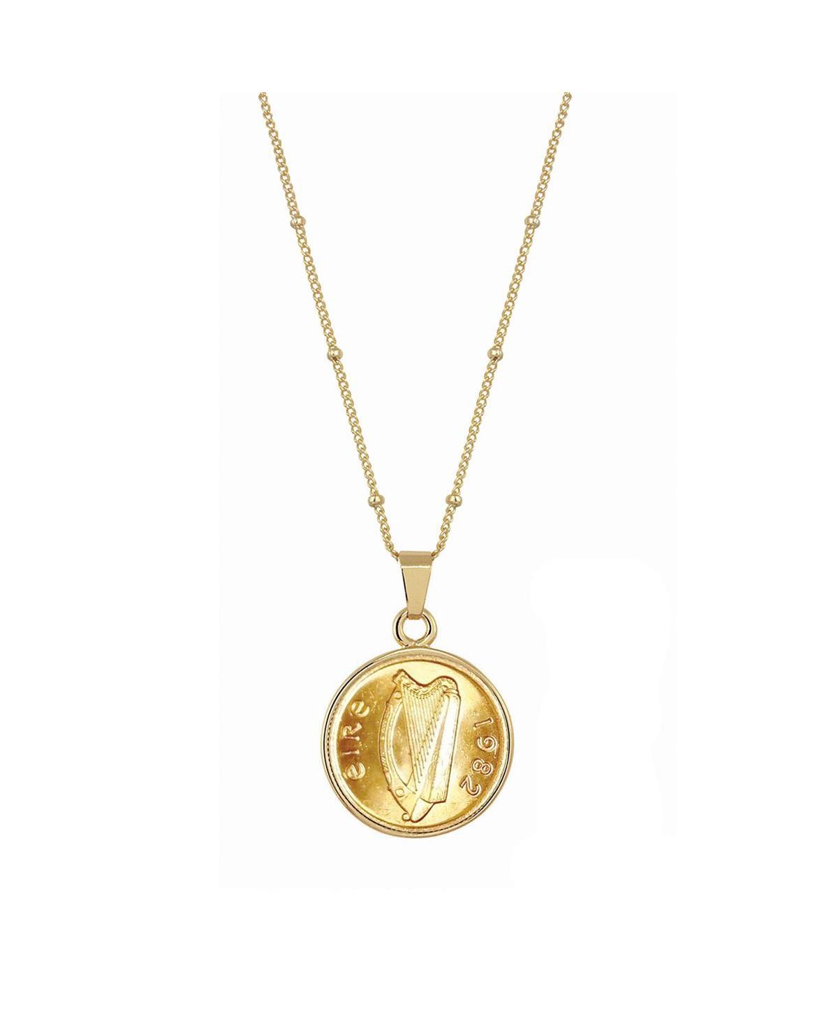 17015 21 in. Gold Layered Irish Half Penny Coin Goldtone Pendant, Gold - Open miscellaneous
