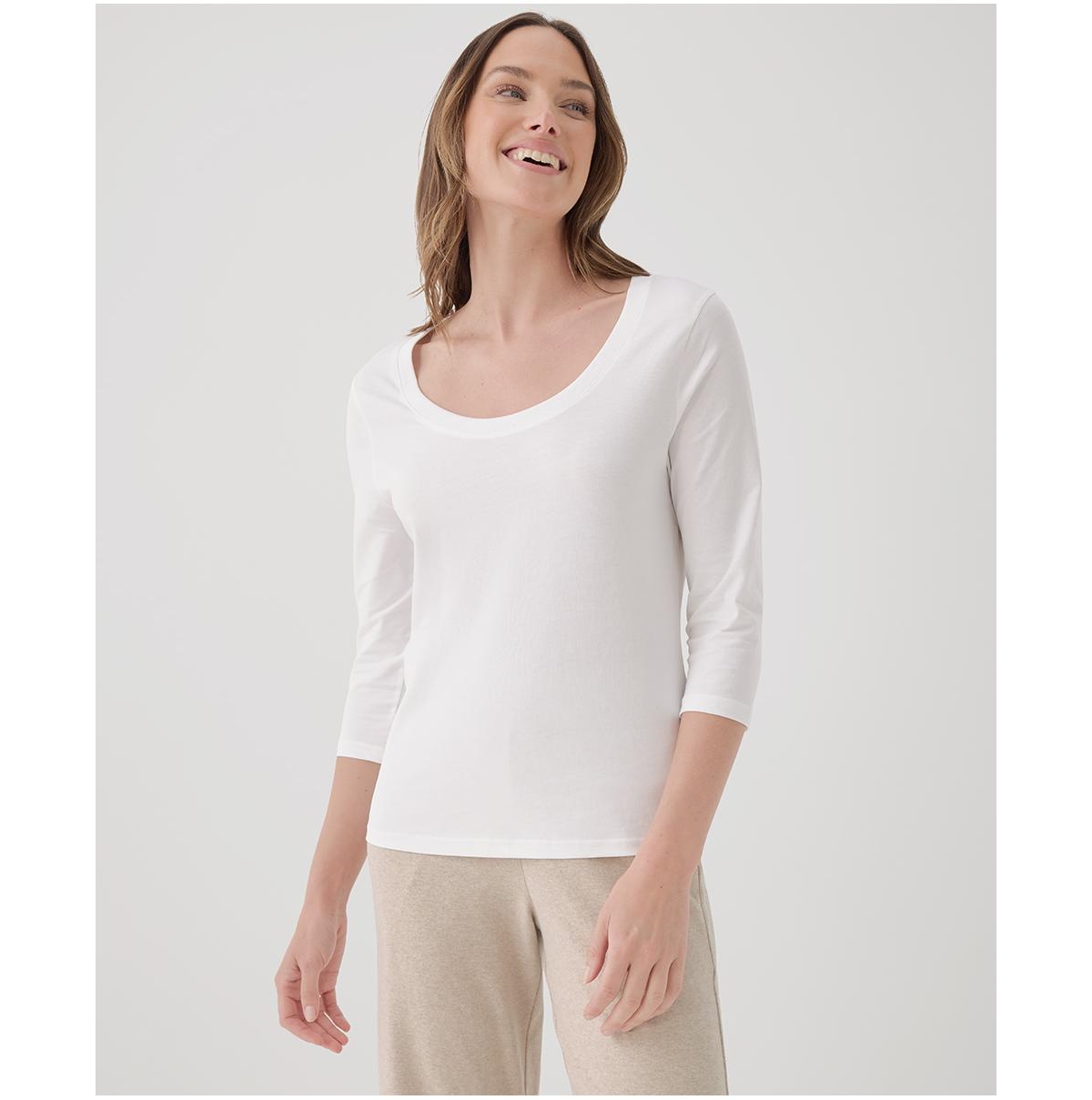 Women's Organic Cotton Softspun Scoop Neck 3/4 Sleeve Tee - White