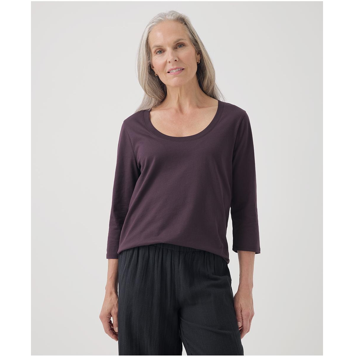 Women's Organic Cotton Softspun Scoop Neck 3/4 Sleeve Tee - Plum