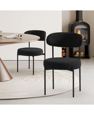 Mid-Century Modern Upholstered Sherpa Round Dining Chairs (Set of 2)