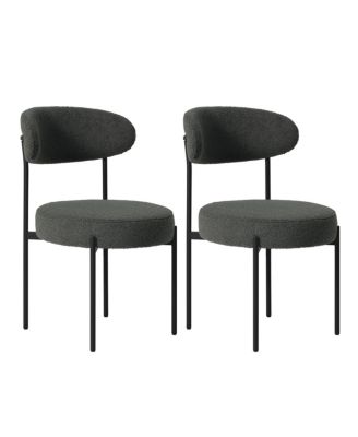 Mid-Century Modern Upholstered Sherpa Round Dining Chairs (Set of 2)